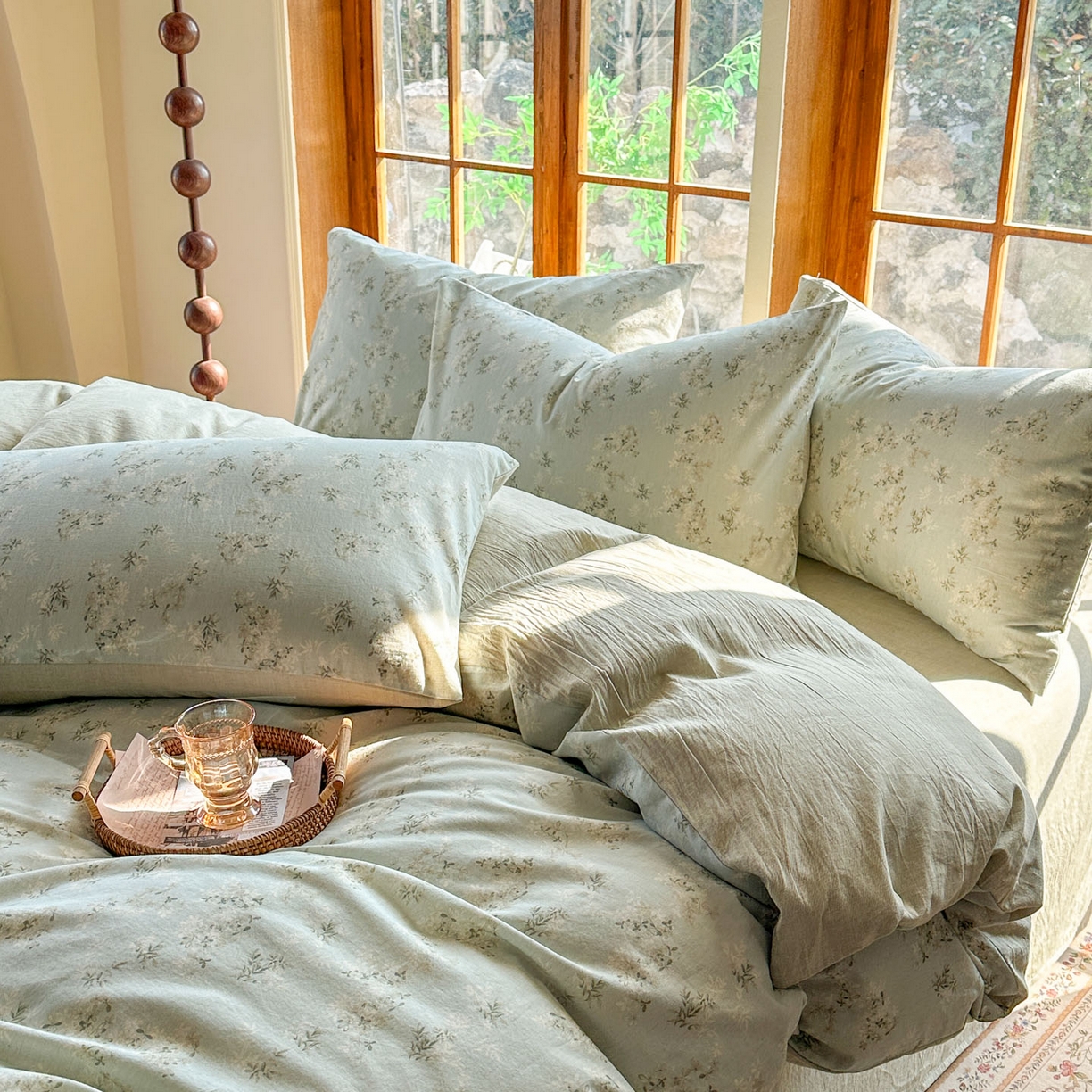 91家纺网 家纺一手货源 找家纺 田野 2026新款全棉棉麻四件套-碎花系列 层林尽染 绿