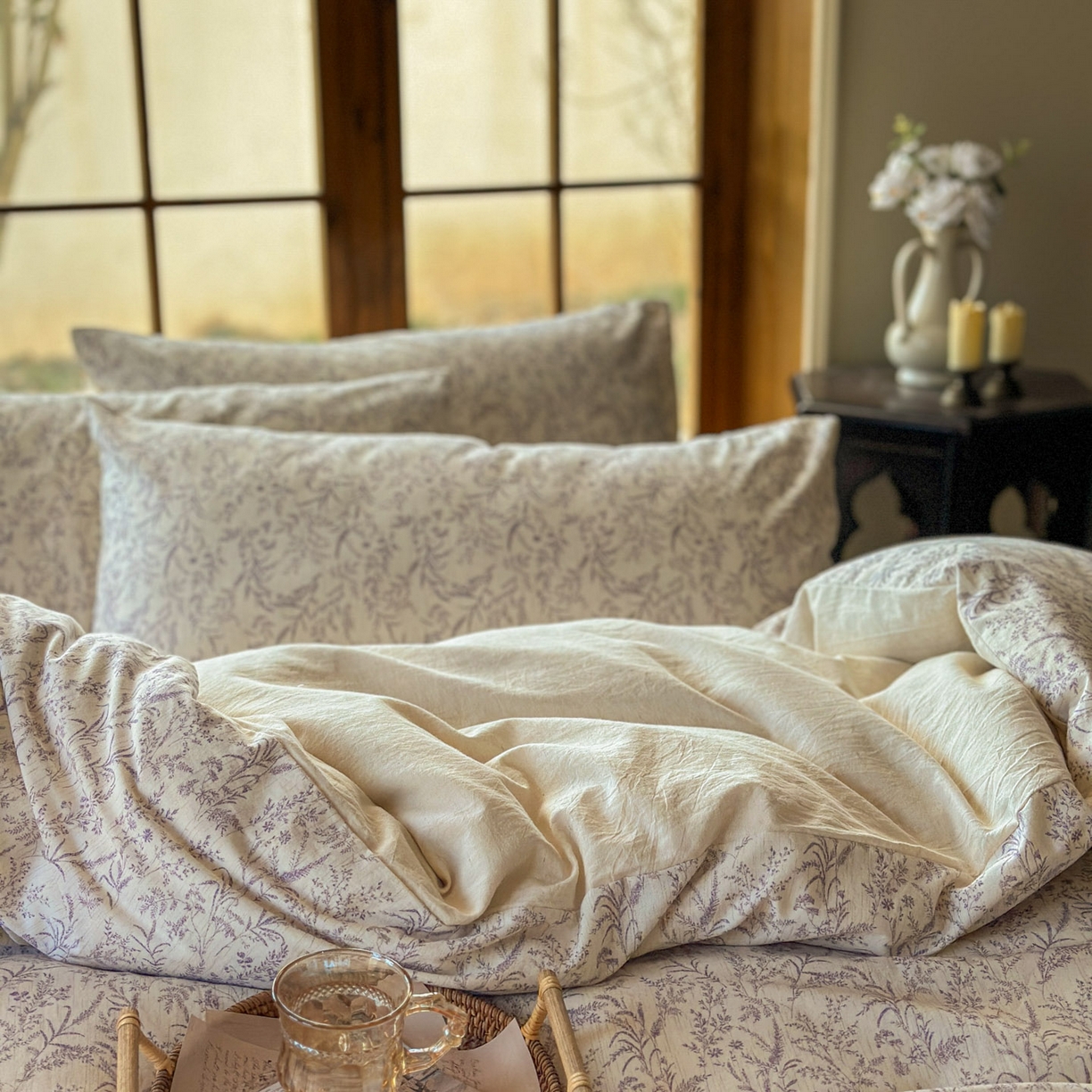 91家纺网 家纺一手货源 找家纺 田野 2026新款全棉棉麻四件套-碎花系列 叶语悠然 紫