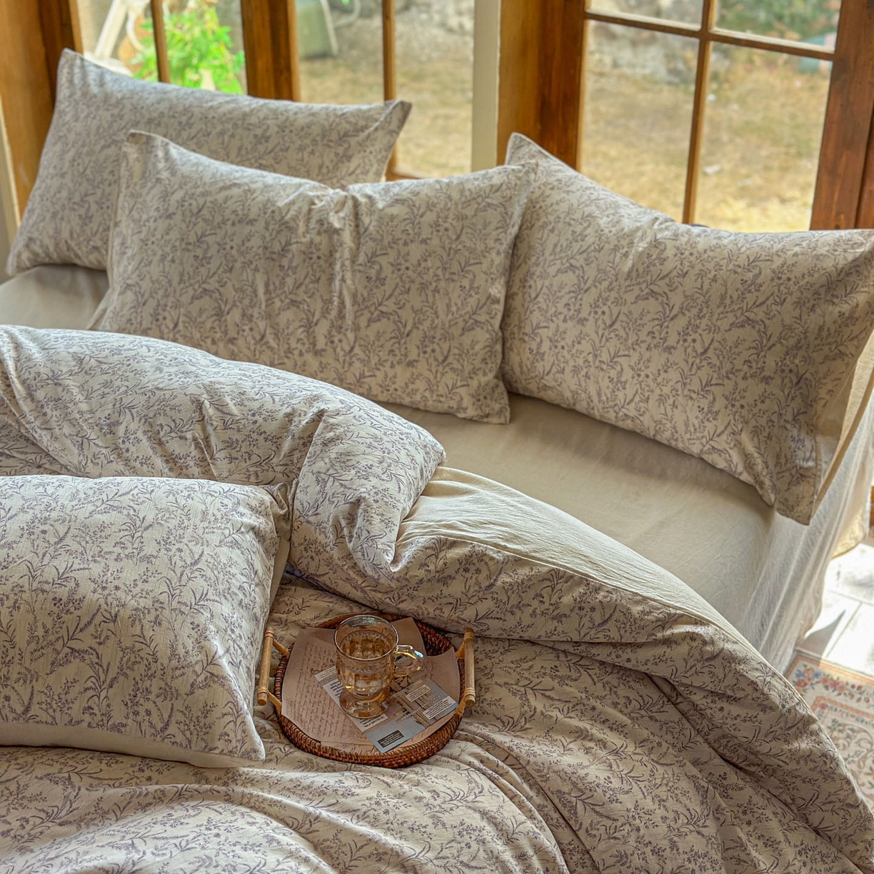 91家纺网 家纺一手货源 找家纺 田野 2026新款全棉棉麻四件套-碎花系列 叶语悠然 紫