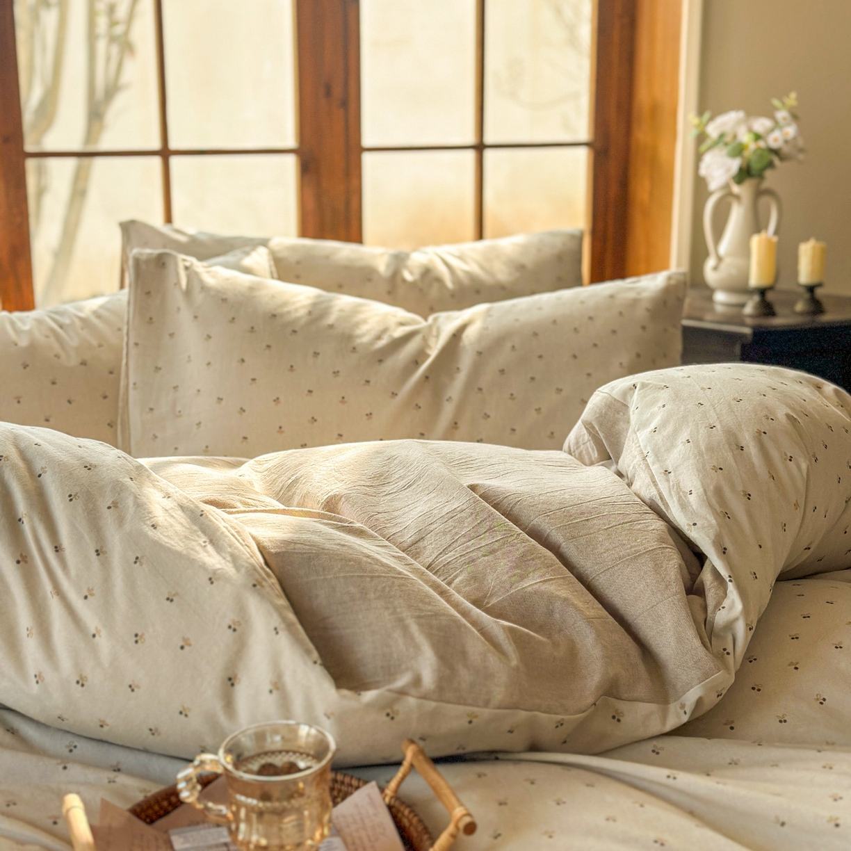 91家纺网 家纺一手货源 找家纺 田野 2026新款全棉棉麻四件套-碎花系列 小樱桃