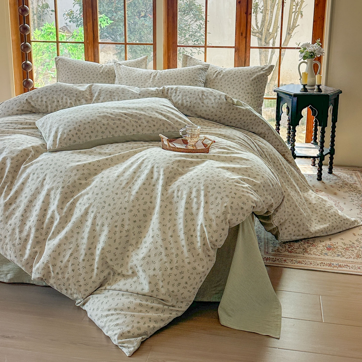 91家纺网 家纺一手货源 找家纺 田野 2026新款全棉棉麻四件套-碎花系列 清风絮语 绿