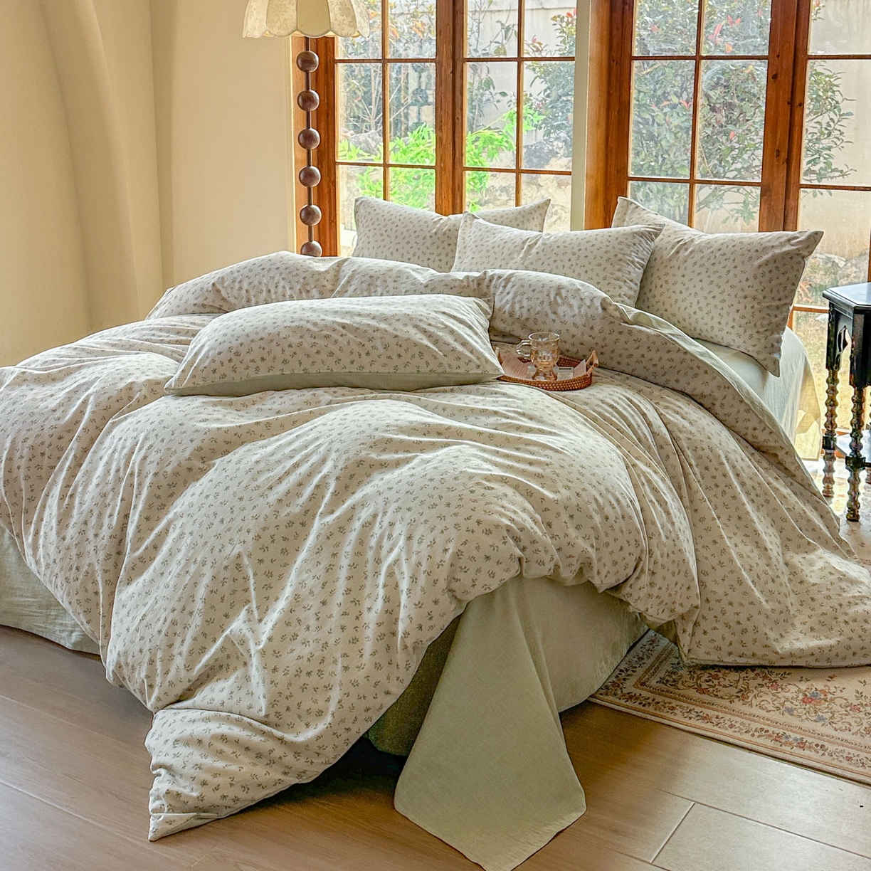 91家纺网 家纺一手货源 找家纺 田野 2026新款全棉棉麻四件套-碎花系列 清风絮语 绿