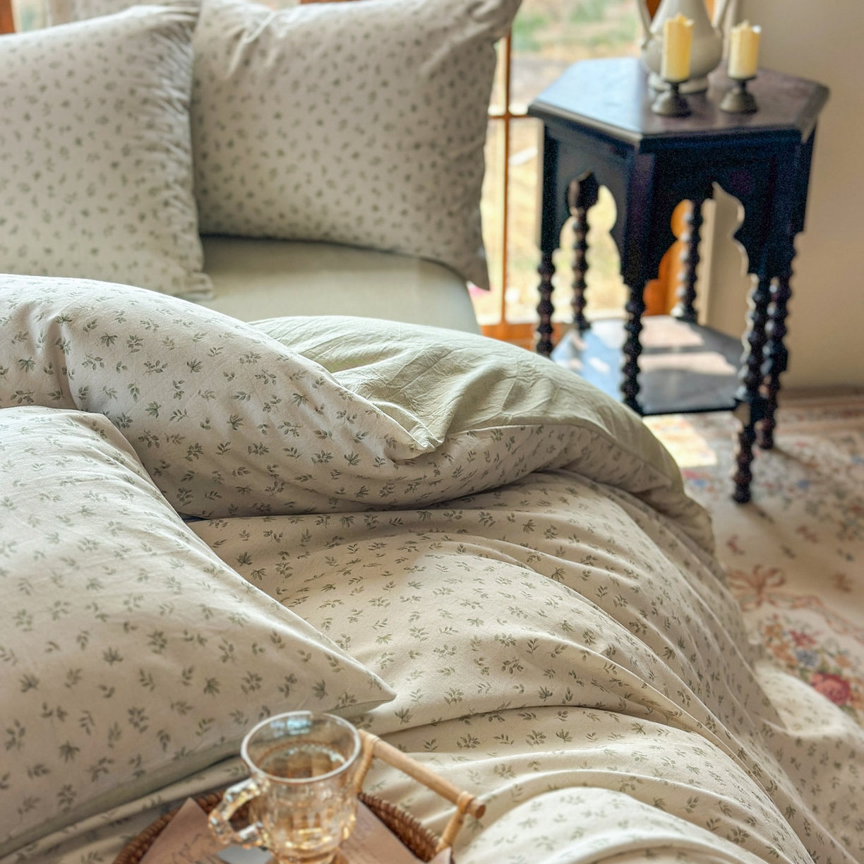 91家纺网 家纺一手货源 找家纺 田野 2026新款全棉棉麻四件套-碎花系列 清风絮语 绿