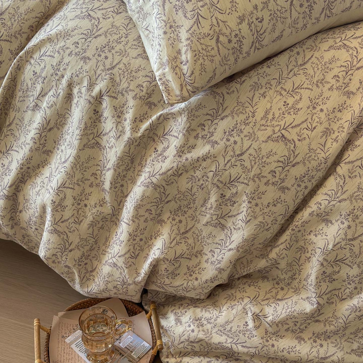 91家纺网 家纺一手货源 找家纺 田野 2026新款全棉棉麻四件套-碎花系列 叶语悠然 紫