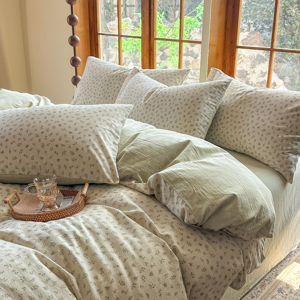 91家纺网 家纺一手货源 找家纺 田野 2026新款全棉棉麻四件套-碎花系列 清风絮语 绿