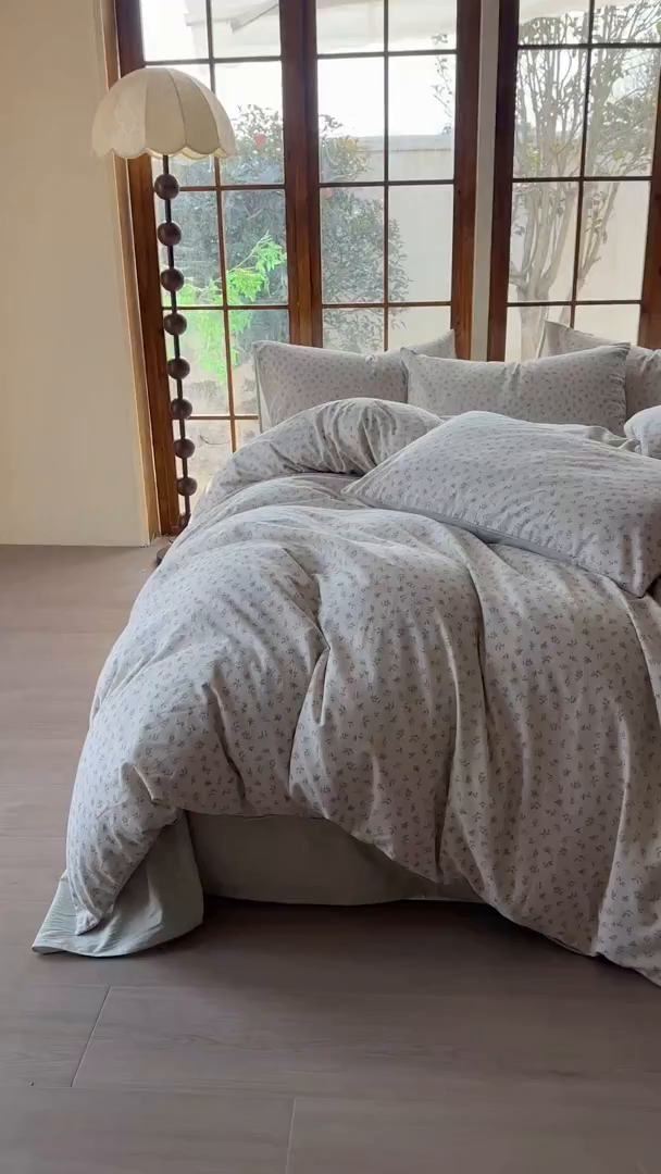 91家纺网 家纺一手货源 找家纺 田野 2026新款全棉棉麻四件套-碎花系列 清风絮语 绿