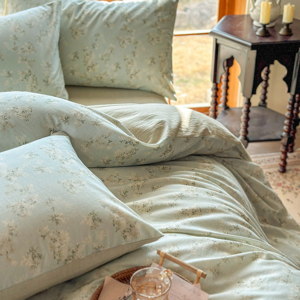 91家纺网 家纺一手货源 找家纺 田野 2026新款全棉棉麻四件套-碎花系列 层林尽染 绿