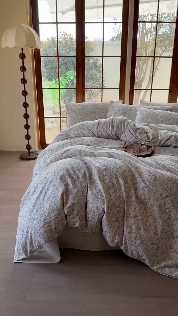 91家纺网 家纺一手货源 找家纺 田野 2026新款全棉棉麻四件套-碎花系列 叶语悠然 紫