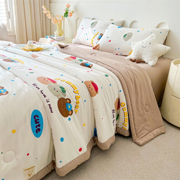 91家纺网 家纺一手货源 找家纺 爱屋及屋 2026新款小清新水洗棉棉花夏被夏凉被空调被 复古小熊