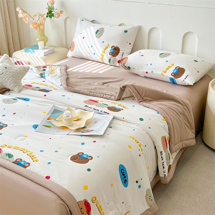 91家纺网 家纺一手货源 找家纺 爱屋及屋 2026新款小清新水洗棉棉花夏被夏凉被空调被 复古小熊