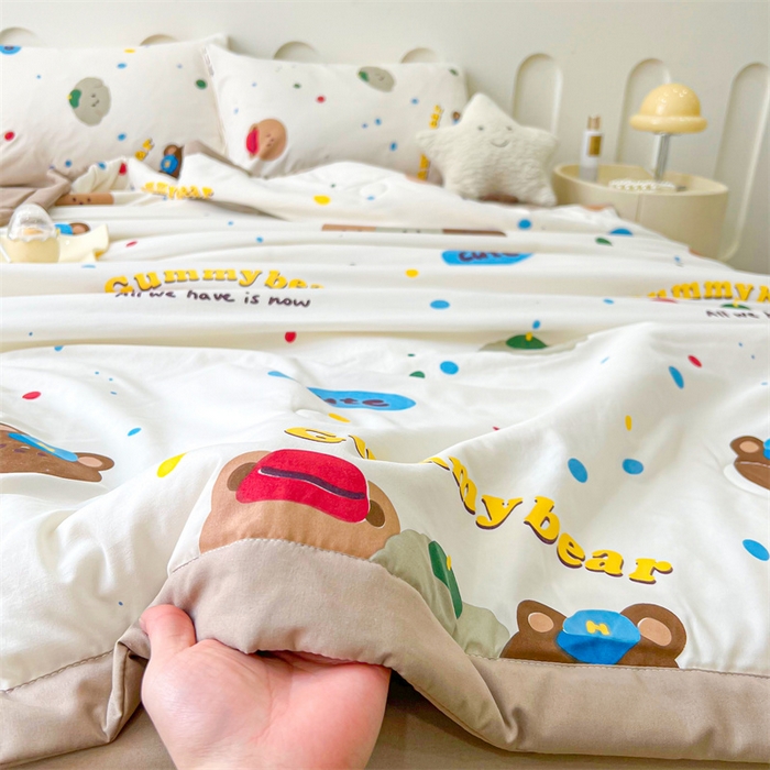 91家纺网 家纺一手货源 找家纺 爱屋及屋 2026新款小清新水洗棉棉花夏被夏凉被空调被 复古小熊