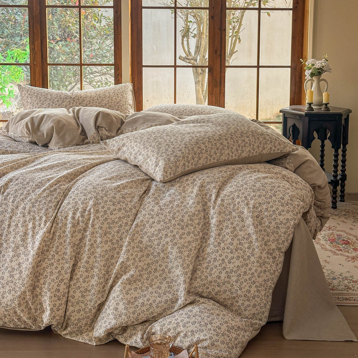 91家纺网 家纺一手货源 找家纺 田野 2026新款全棉棉麻四件套-碎花系列 春风南岸 米