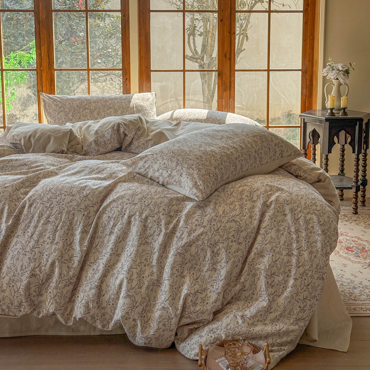 91家纺网 家纺一手货源 找家纺 田野 2026新款全棉棉麻四件套-碎花系列 叶语悠然 紫