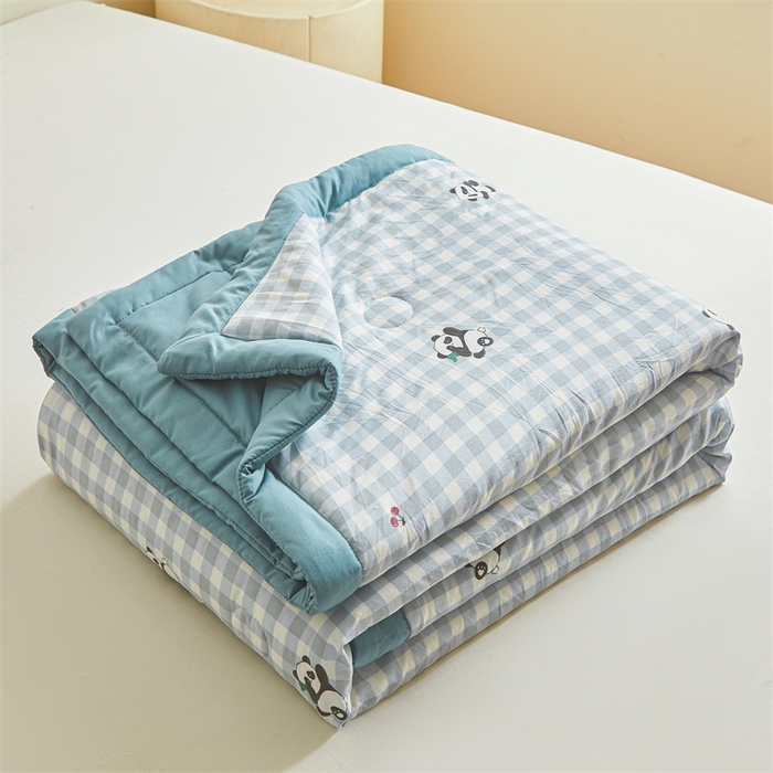 91家纺网 家纺一手货源 找家纺 爱屋及屋 2026新款小清新水洗棉棉花夏被夏凉被空调被 蓝格子熊猫