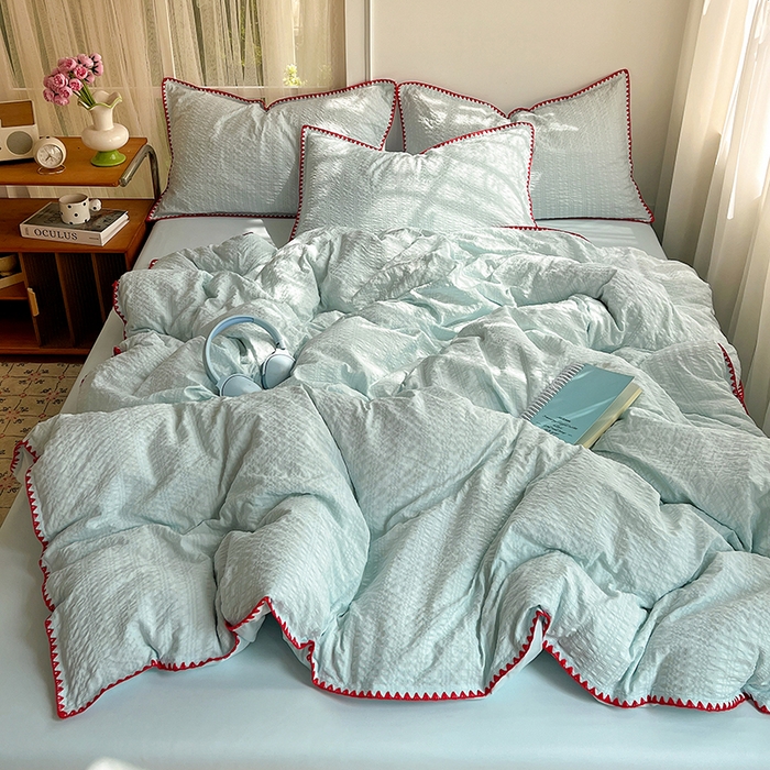 91家纺网 家纺一手货源 找家纺 （总）仟网汇 2026新款泡泡纱三角针四件套--纯色系列