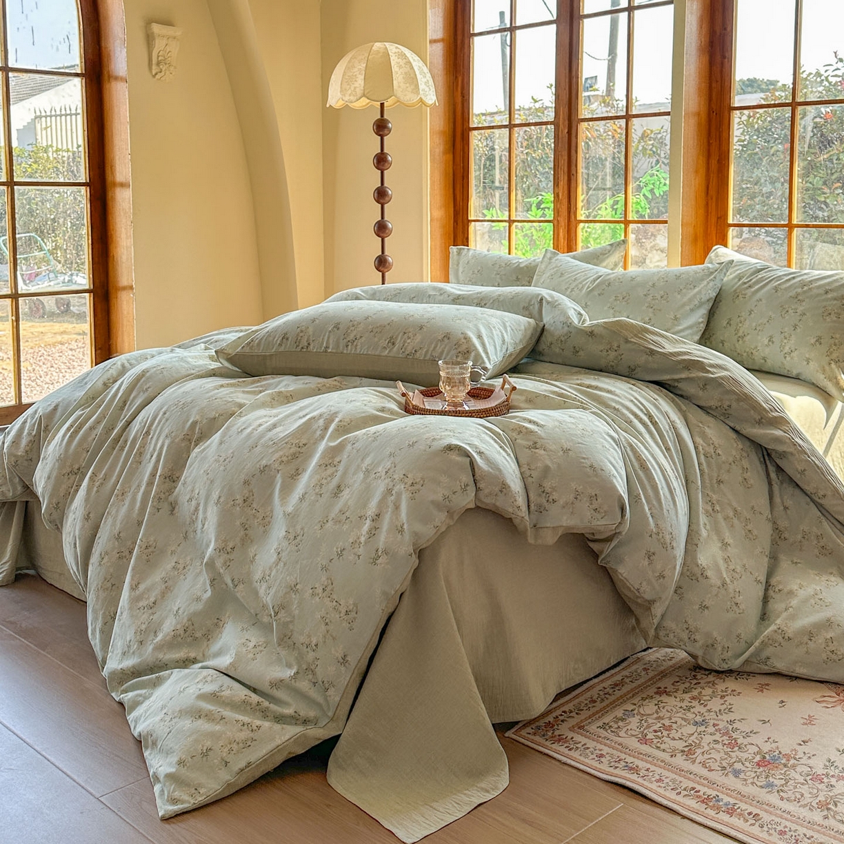 91家纺网 家纺一手货源 找家纺 田野 2026新款全棉棉麻四件套-碎花系列 层林尽染 绿