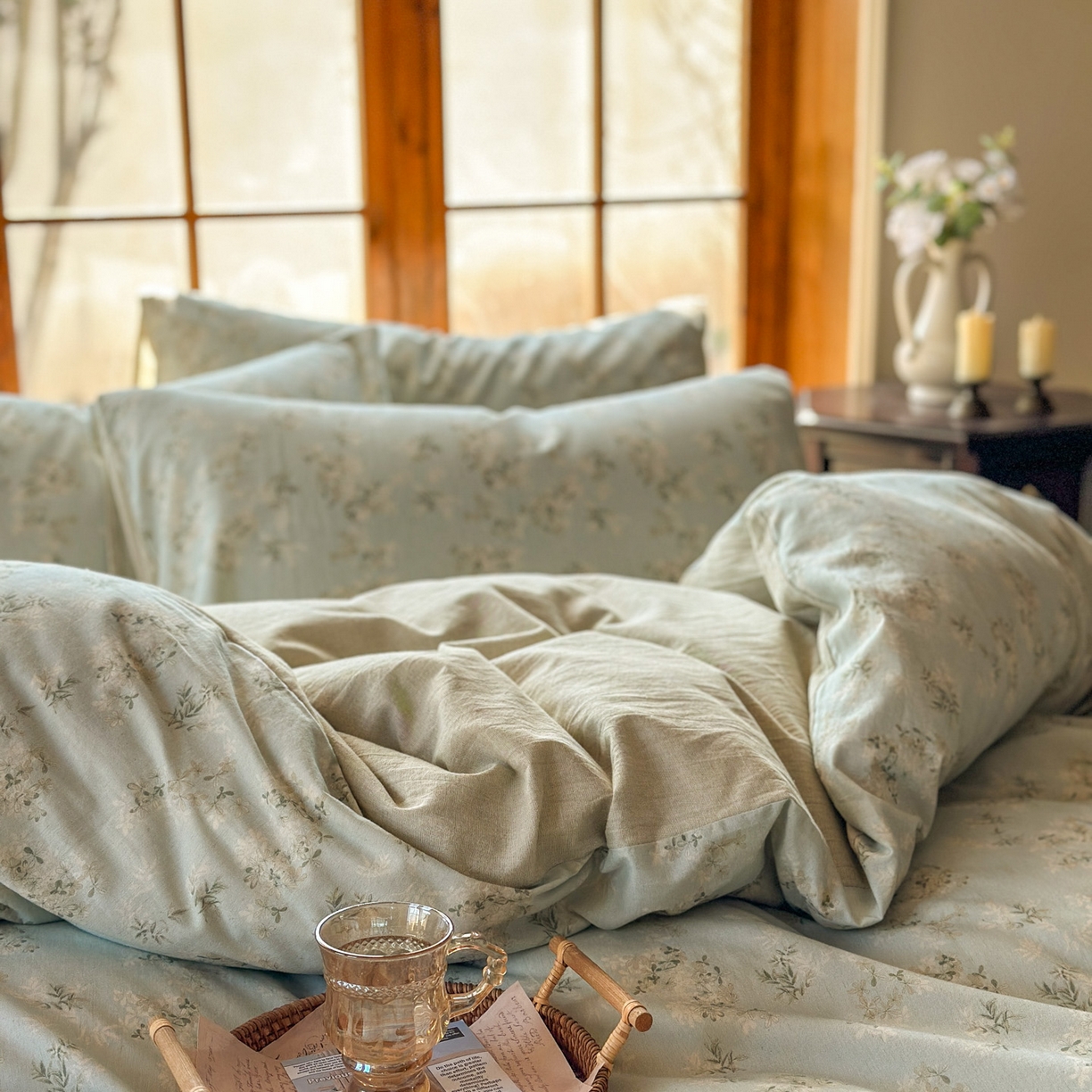 91家纺网 家纺一手货源 找家纺 田野 2026新款全棉棉麻四件套-碎花系列 层林尽染 绿