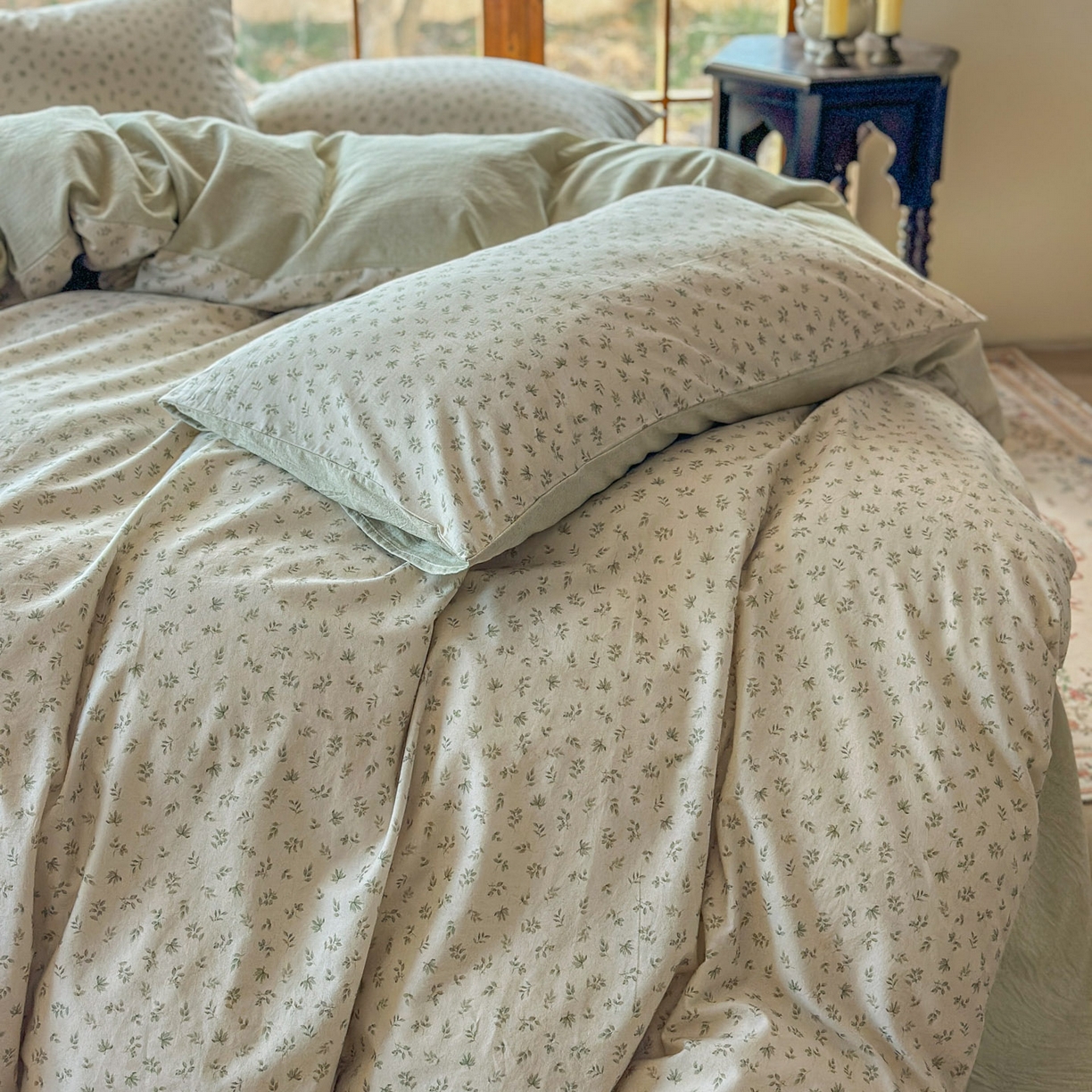 91家纺网 家纺一手货源 找家纺 田野 2026新款全棉棉麻四件套-碎花系列 清风絮语 绿