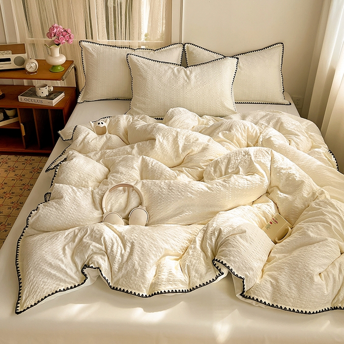 91家纺网 家纺一手货源 找家纺 （总）仟网汇 2026新款泡泡纱三角针四件套--纯色系列