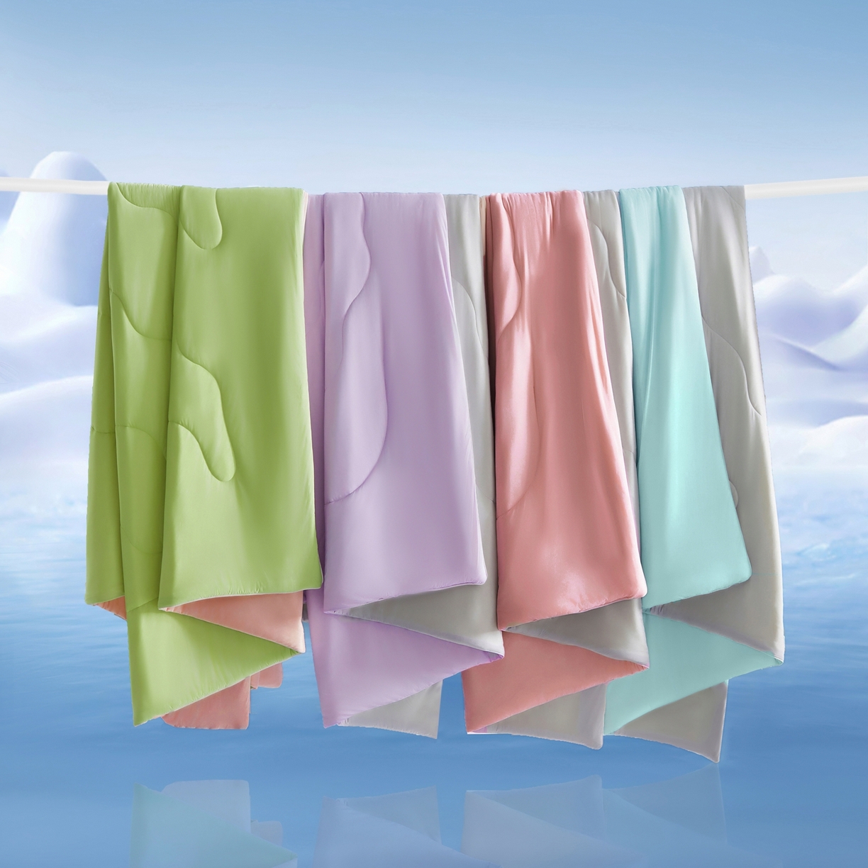 91家纺网 家纺一手货源 找家纺 （总）沐晴家纺 2026新款A类氨纶凉感丝双拼纯色空调被大豆夏被