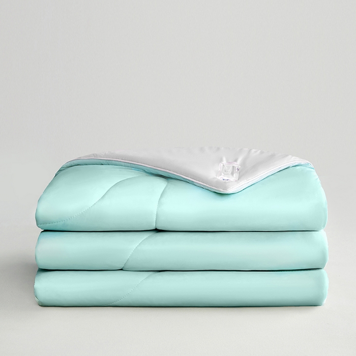 91家纺网 家纺一手货源 找家纺 沐晴家纺 2026新款A类氨纶凉感丝双拼纯色空调被大豆夏被 冰川蓝灰