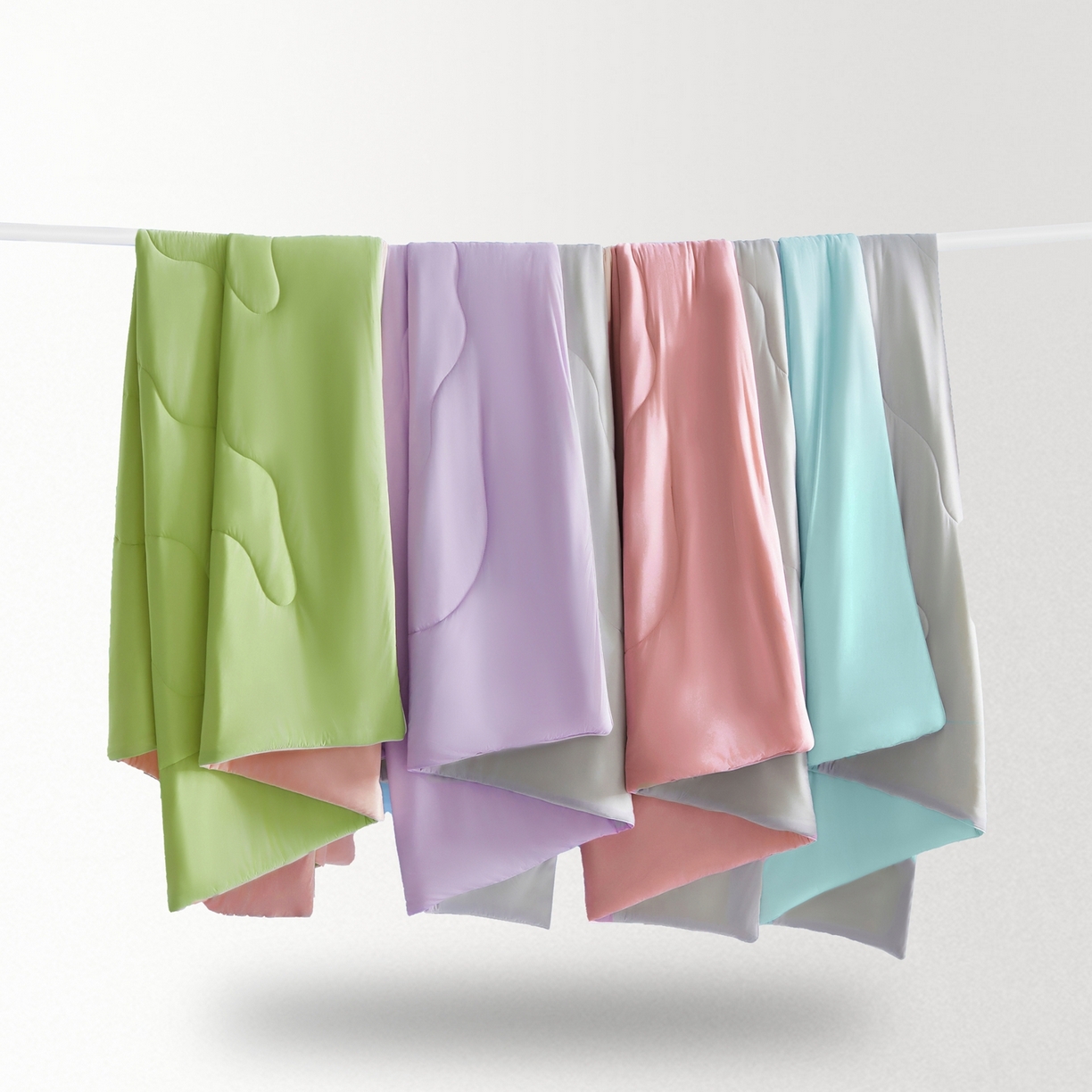 91家纺网 家纺一手货源 找家纺 沐晴家纺 2026新款A类氨纶凉感丝双拼纯色空调被大豆夏被 组合图仅供展示不可下单