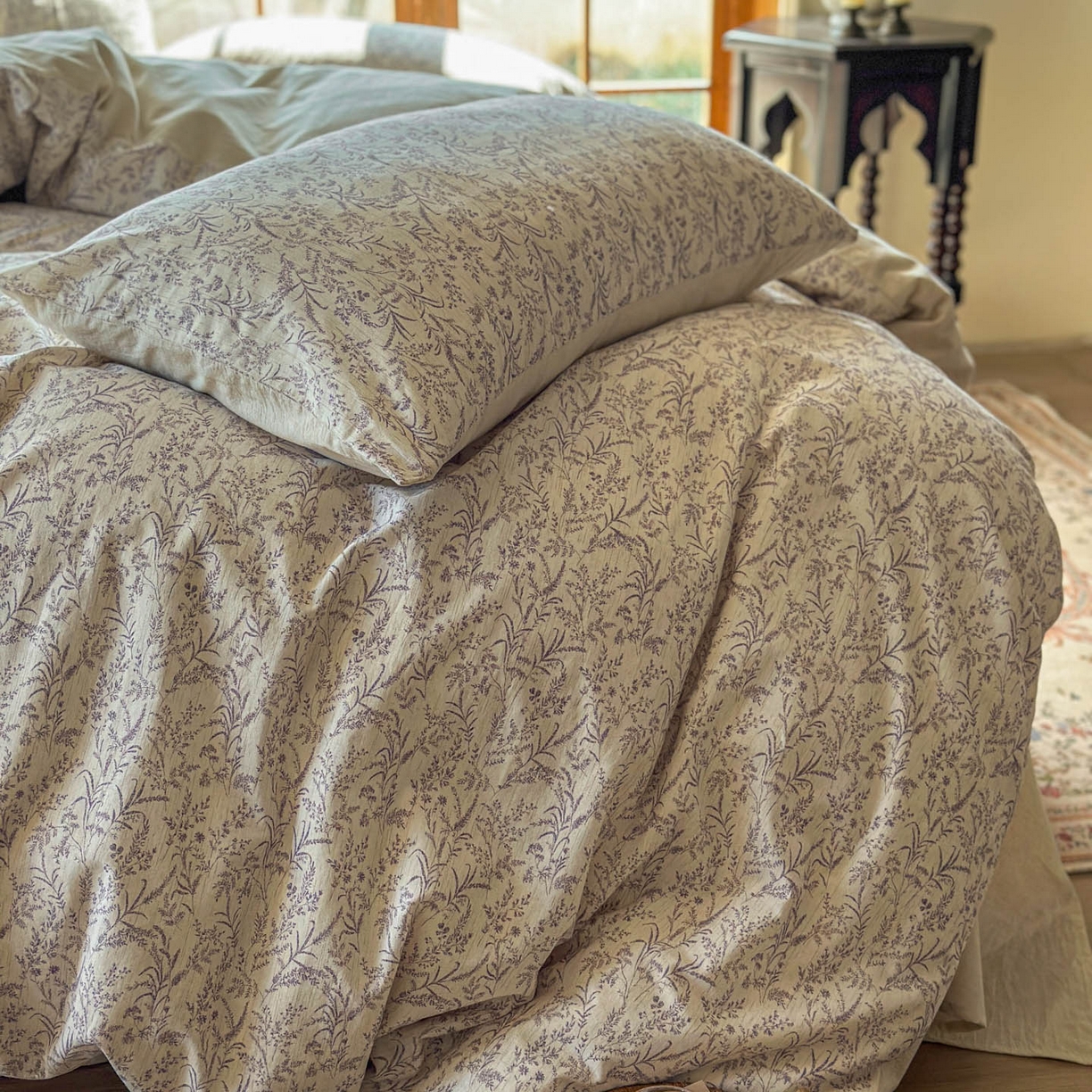 91家纺网 家纺一手货源 找家纺 田野 2026新款全棉棉麻四件套-碎花系列 叶语悠然 紫