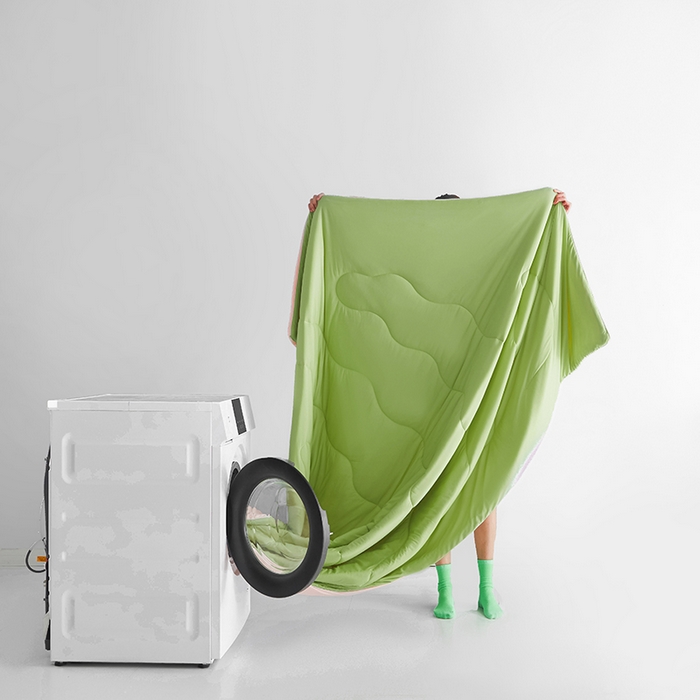 91家纺网 家纺一手货源 找家纺 沐晴家纺 2026新款A类氨纶凉感丝双拼纯色空调被大豆夏被 蜜瓜绿粉