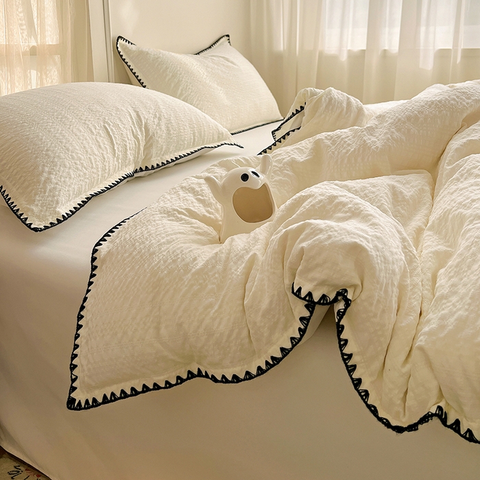 91家纺网 家纺一手货源 找家纺 （总）仟网汇 2026新款泡泡纱三角针四件套--纯色系列