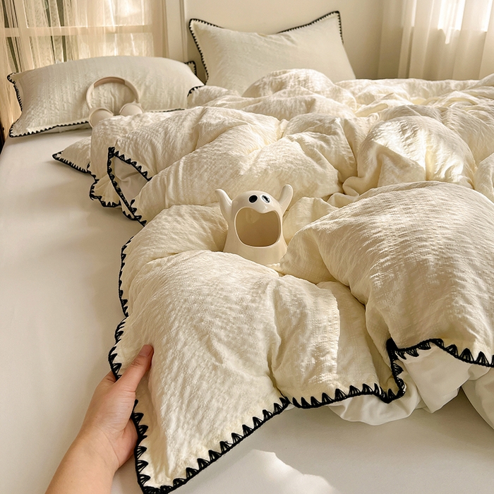 91家纺网 家纺一手货源 找家纺 （总）仟网汇 2026新款泡泡纱三角针四件套--纯色系列