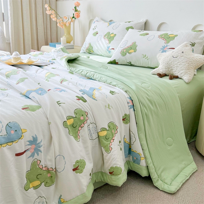 91家纺网 家纺一手货源 找家纺 爱屋及屋 2026新款小清新水洗棉棉花夏被夏凉被空调被 绿色恐龙