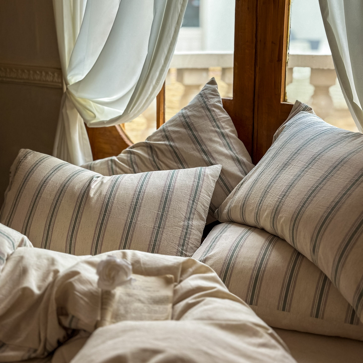 91家纺网 家纺一手货源 找家纺 （总）田野 2026新款全棉棉麻四件套-条纹系列