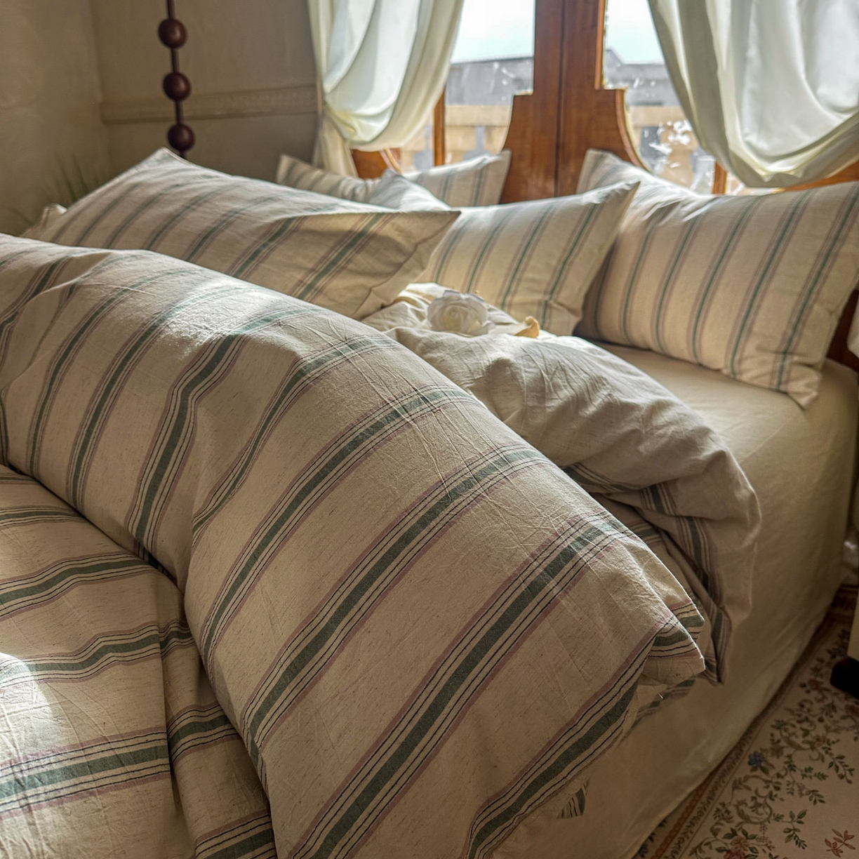 91家纺网 家纺一手货源 找家纺 （总）田野 2026新款全棉棉麻四件套-条纹系列