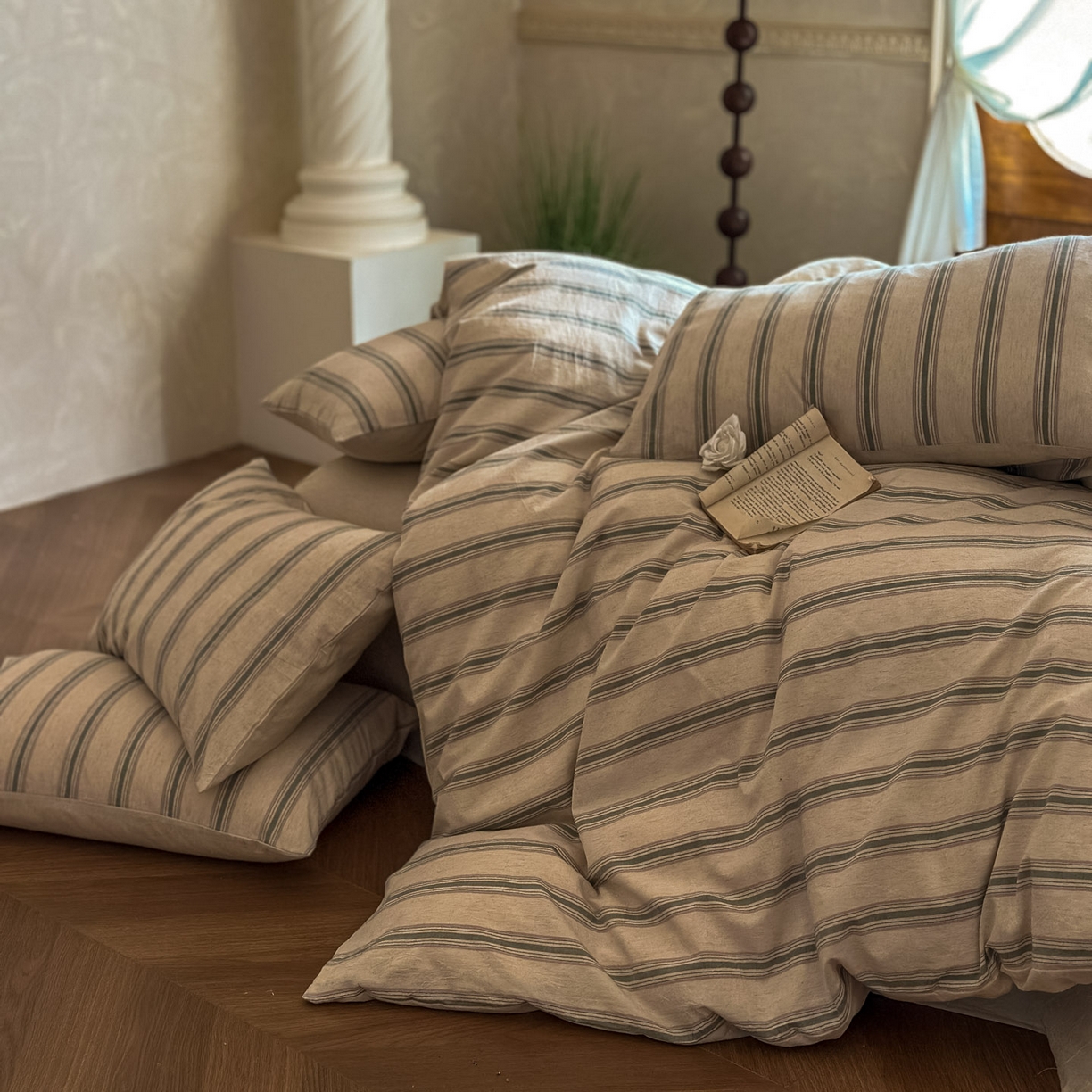 91家纺网 家纺一手货源 找家纺 （总）田野 2026新款全棉棉麻四件套-条纹系列