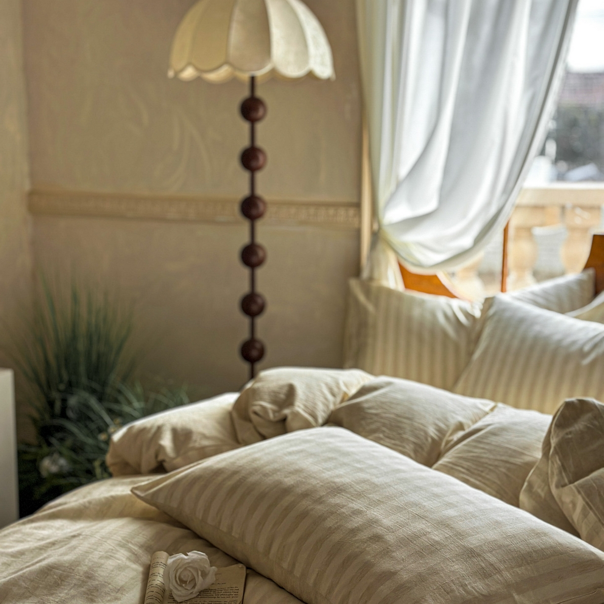 91家纺网 家纺一手货源 找家纺 田野 2026新款全棉棉麻四件套-条纹系列 禾风 米驼