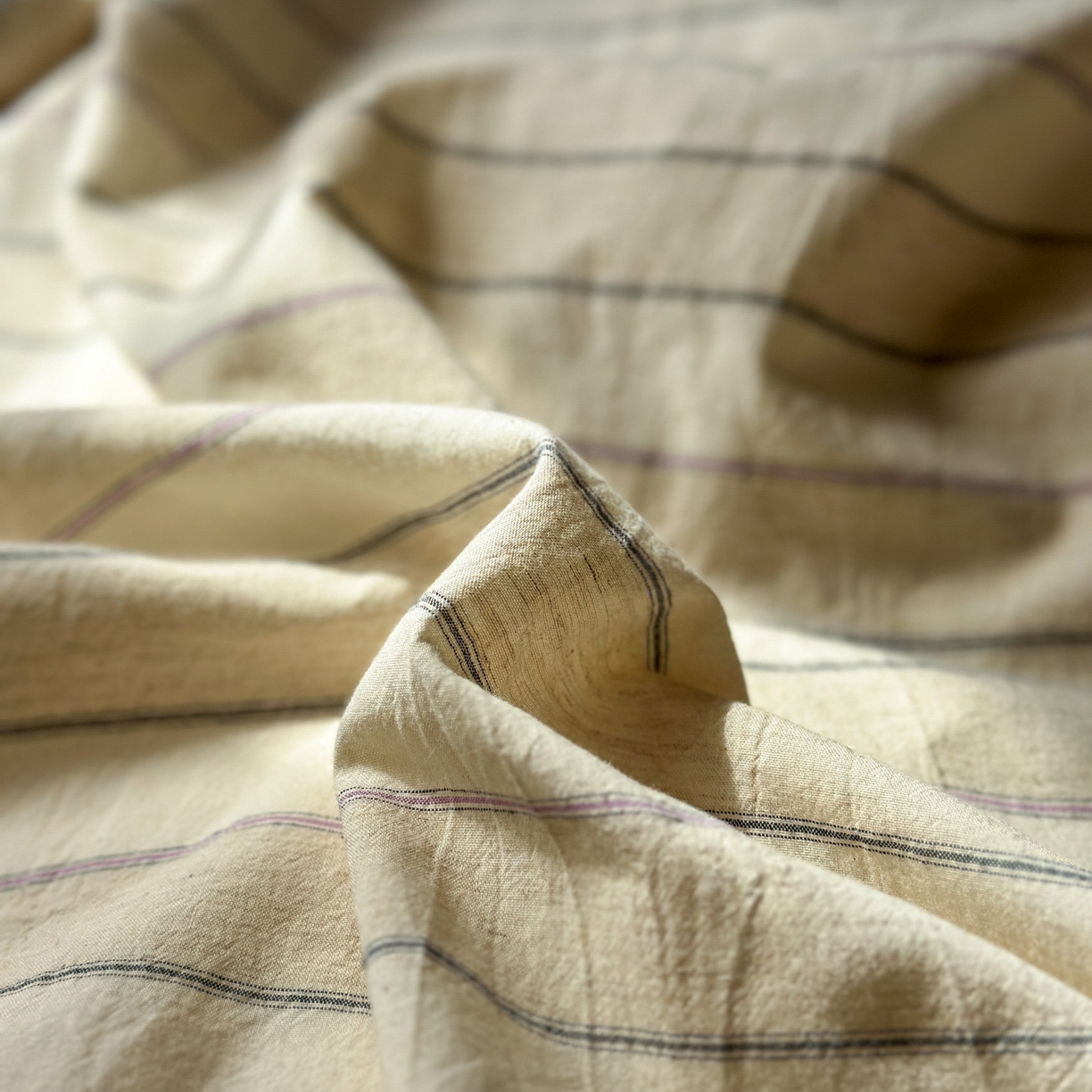 91家纺网 家纺一手货源 找家纺 田野 2026新款全棉棉麻四件套-条纹系列 禾风 紫条