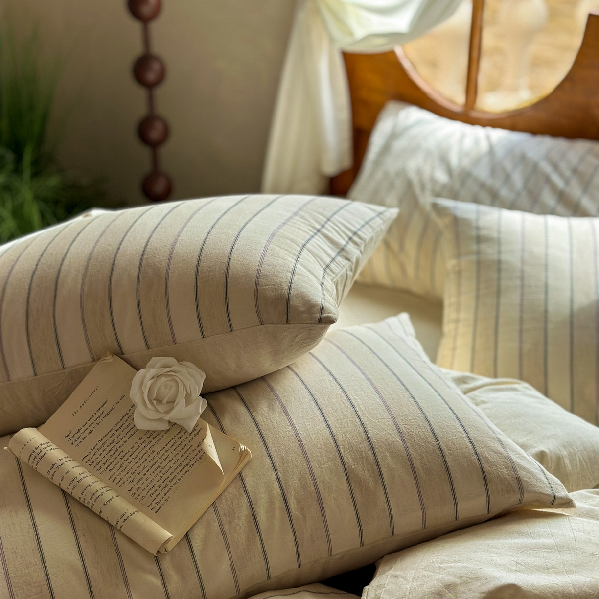 91家纺网 家纺一手货源 找家纺 田野 2026新款全棉棉麻四件套-条纹系列 禾风 紫条