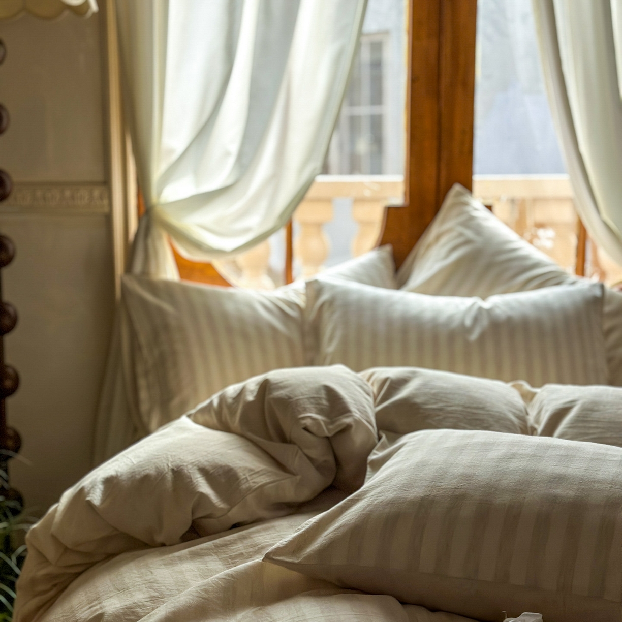 91家纺网 家纺一手货源 找家纺 田野 2026新款全棉棉麻四件套-条纹系列 禾风 米驼