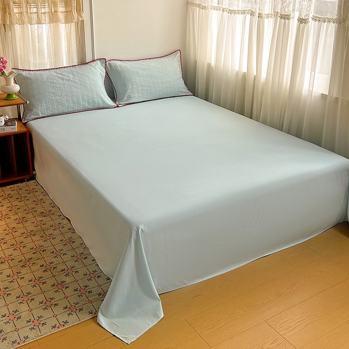 91家纺网 家纺一手货源 找家纺 仟网汇 2026新款泡泡纱三角针四件套--纯色系列 薄荷绿