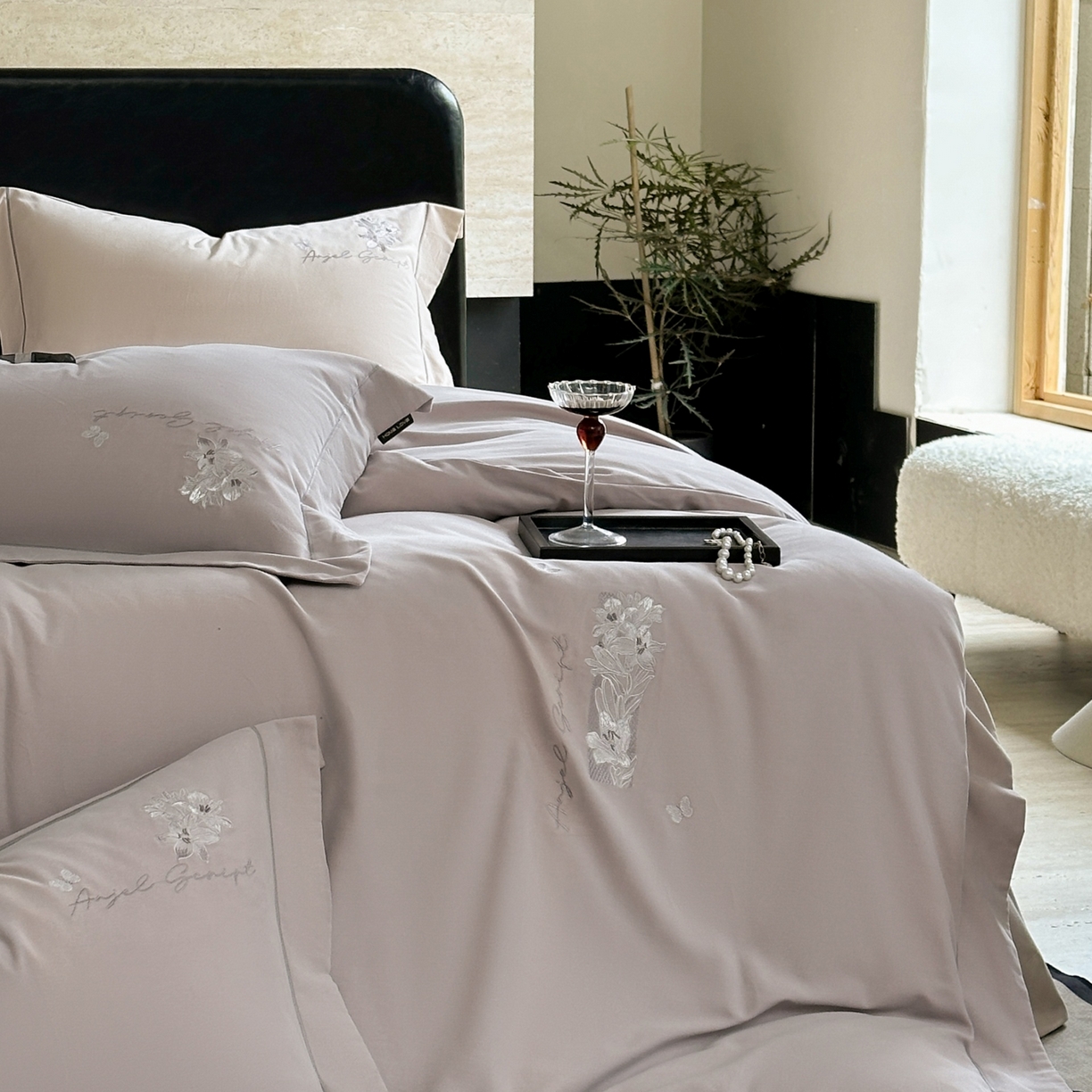 91家纺网 家纺一手货源 找家纺 （总）芯丝路家纺 2026新款全棉磨毛工艺绣花款四件套-春谣