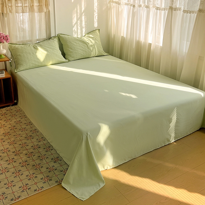 91家纺网 家纺一手货源 找家纺 仟网汇 2026新款泡泡纱三角针四件套--纯色系列 抹茶绿