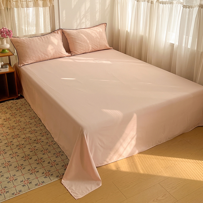 91家纺网 家纺一手货源 找家纺 仟网汇 2026新款泡泡纱三角针四件套--纯色系列 奶油粉