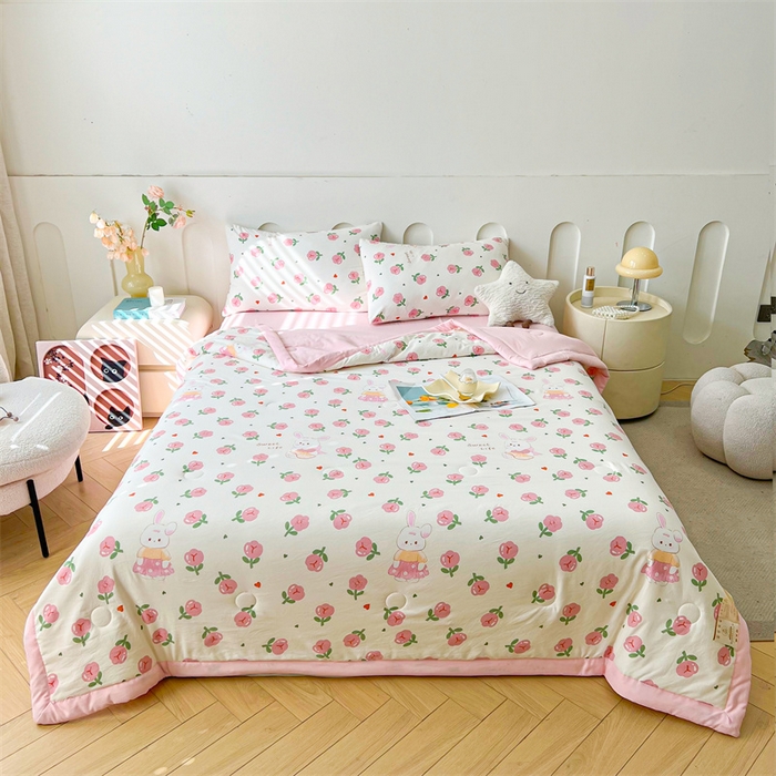 91家纺网 家纺一手货源 找家纺 爱屋及屋 2026新款小清新水洗棉棉花夏被夏凉被空调被 曼塔玫瑰