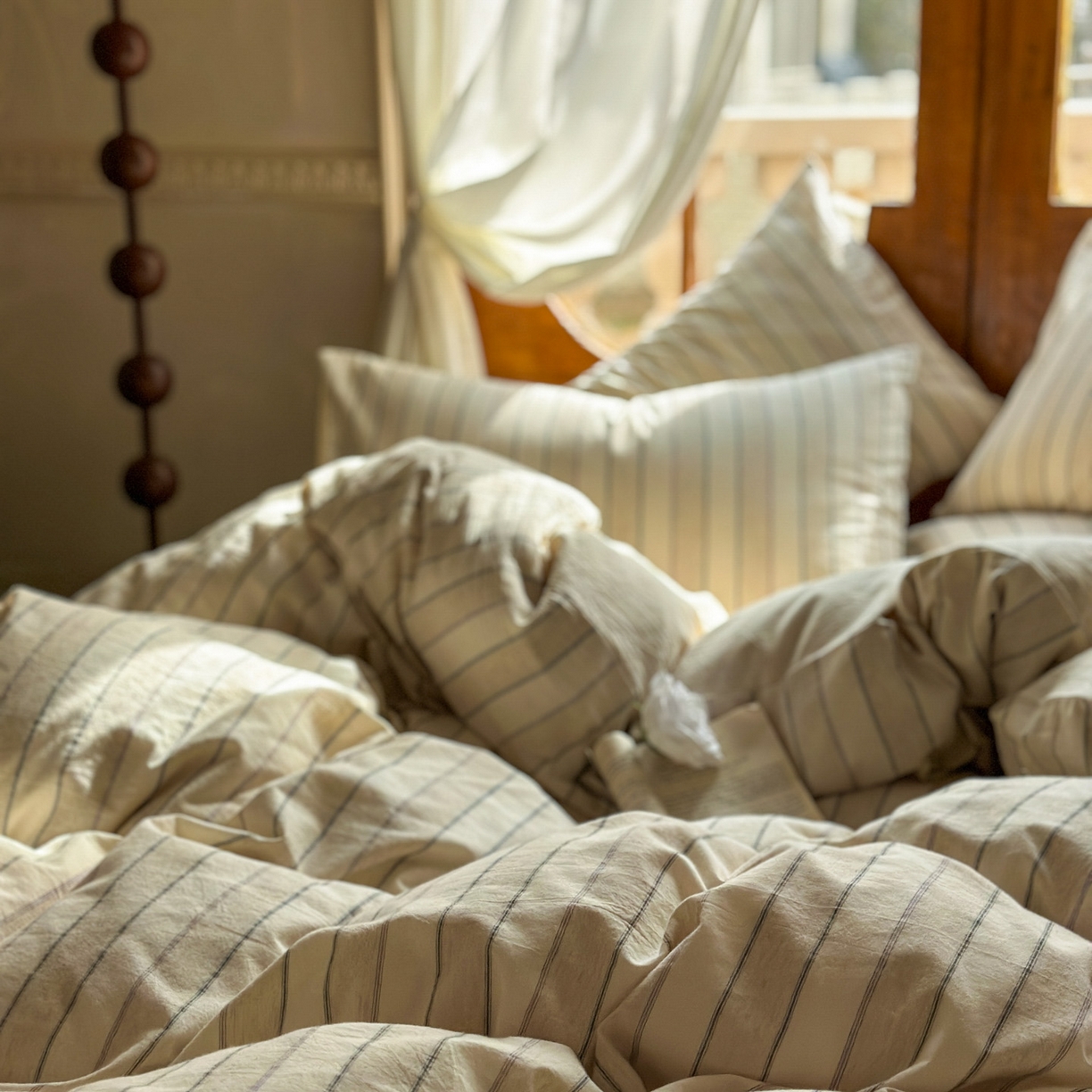 91家纺网 家纺一手货源 找家纺 田野 2026新款全棉棉麻四件套-条纹系列 禾风 紫条