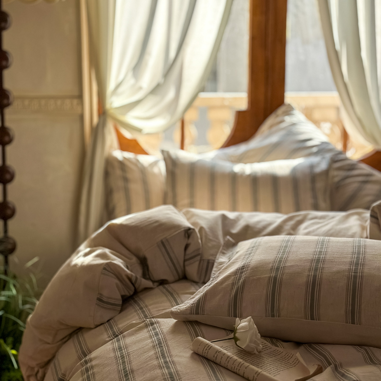 91家纺网 家纺一手货源 找家纺 （总）田野 2026新款全棉棉麻四件套-条纹系列