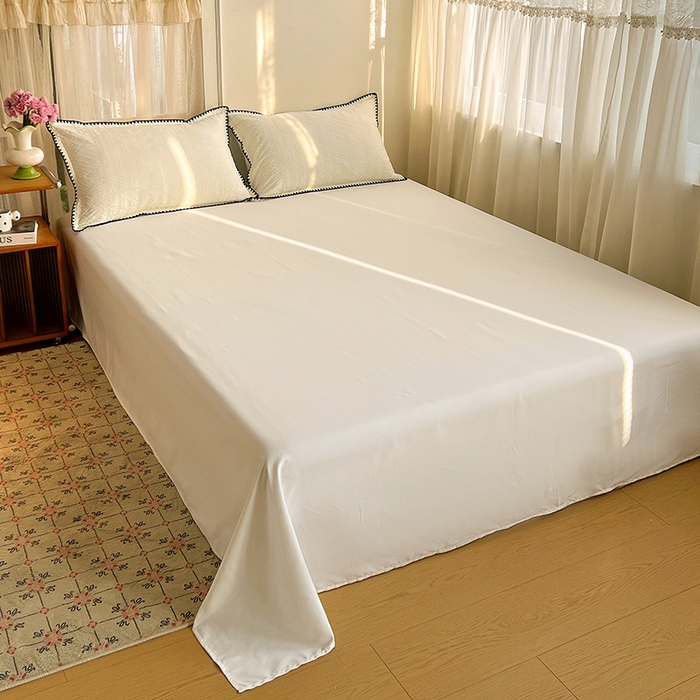 91家纺网 家纺一手货源 找家纺 仟网汇 2026新款泡泡纱三角针四件套--纯色系列 杏仁白