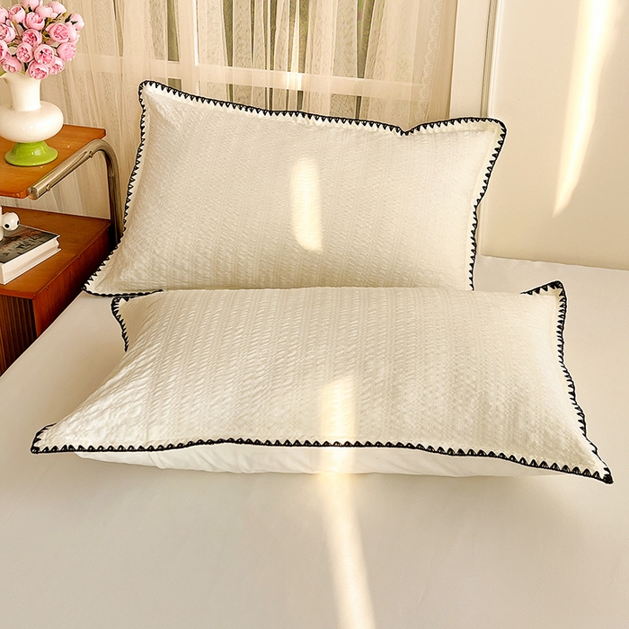 91家纺网 家纺一手货源 找家纺 仟网汇 2026新款泡泡纱三角针四件套--纯色系列 杏仁白