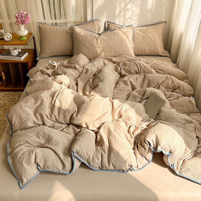 仟网汇 2026新款泡泡纱三角针四件套--纯色系列 燕麦咖