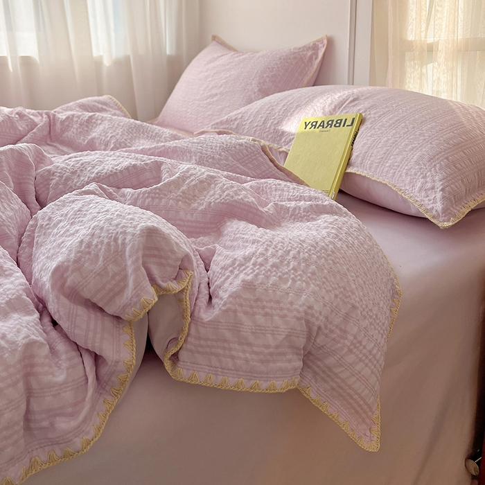 91家纺网 家纺一手货源 找家纺 仟网汇 2026新款泡泡纱三角针四件套--纯色系列 芋泥紫