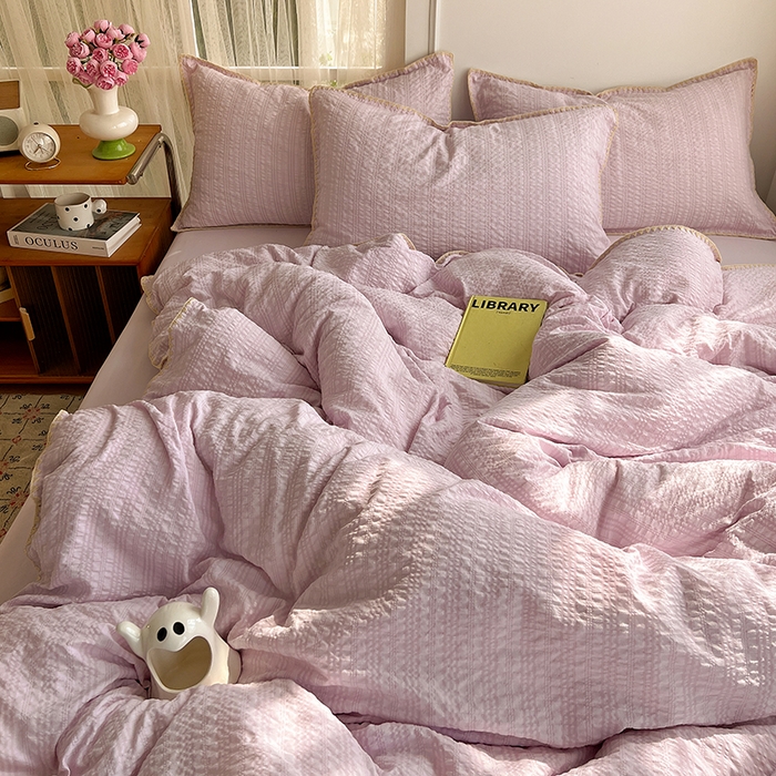 91家纺网 家纺一手货源 找家纺 仟网汇 2026新款泡泡纱三角针四件套--纯色系列 芋泥紫